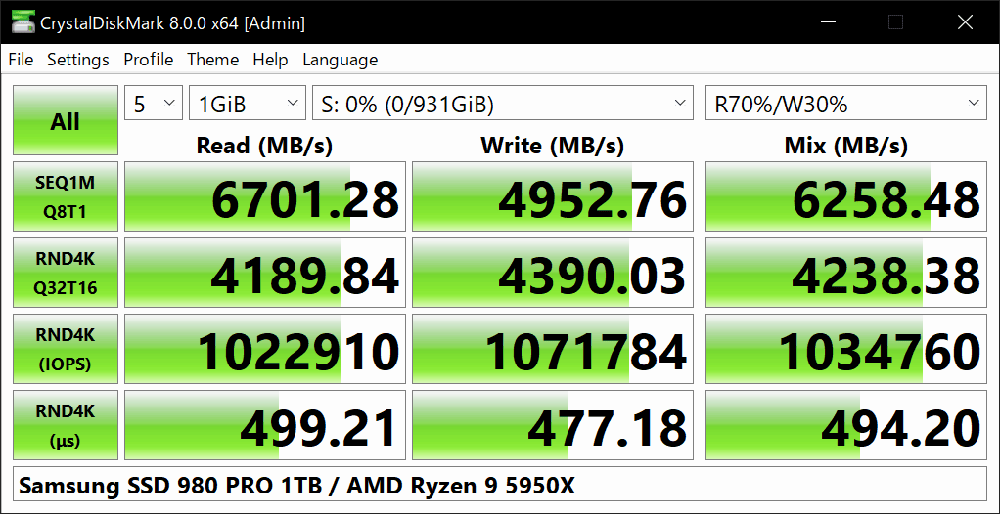 CrystalDiskMark peak and mix benchmark profile